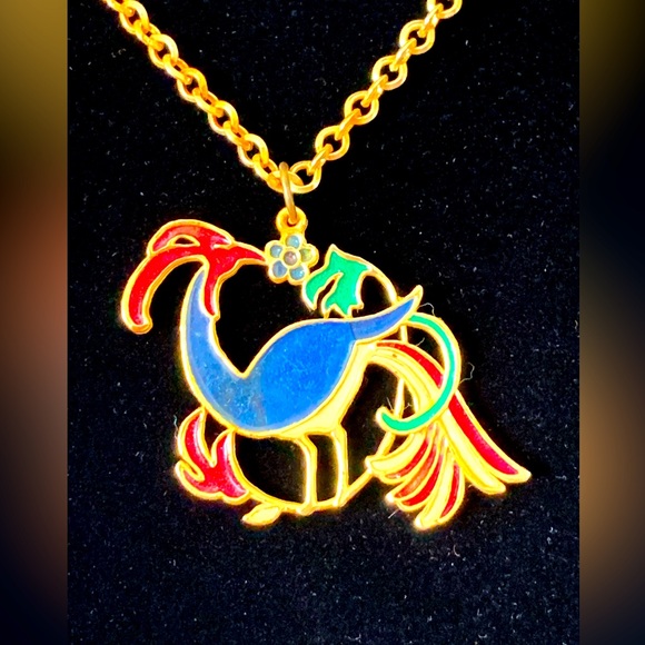 Vintage Enamel Peacock Necklace - Picture 1 of 9